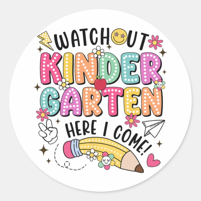Sticker Rond Attention maternelle, j'arrive Premier jour de rep (Devant)
