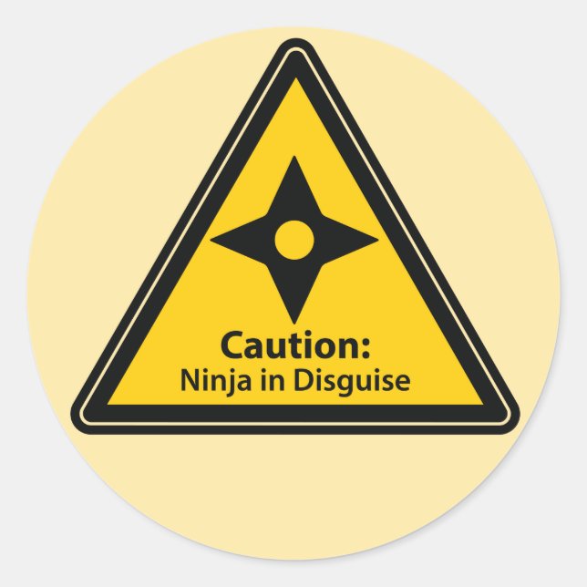 Sticker Rond Attention : Ninja déguisé (Shuriken) (Devant)
