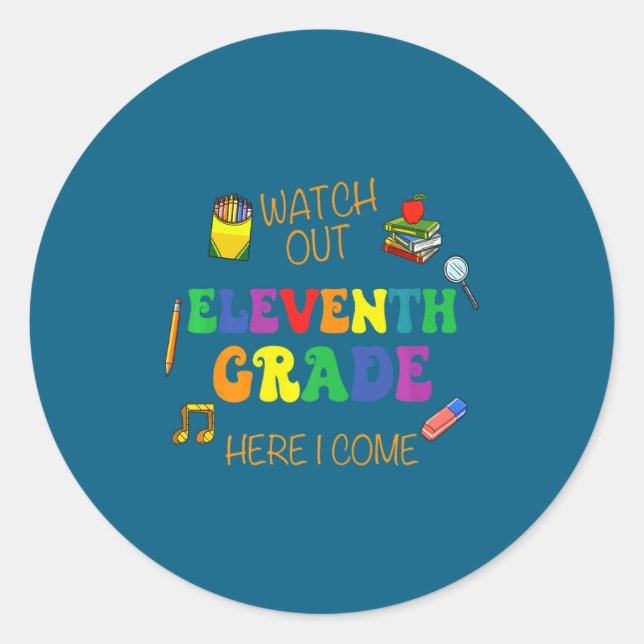 Sticker Rond Attention onzième année ici (Devant)