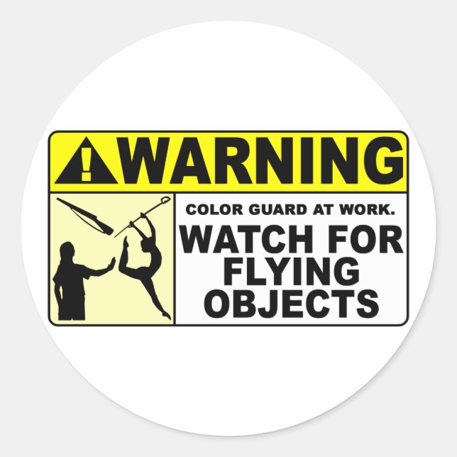 Sticker Rond ATTENTION Surveillez Les Objets Volants ! (Devant)