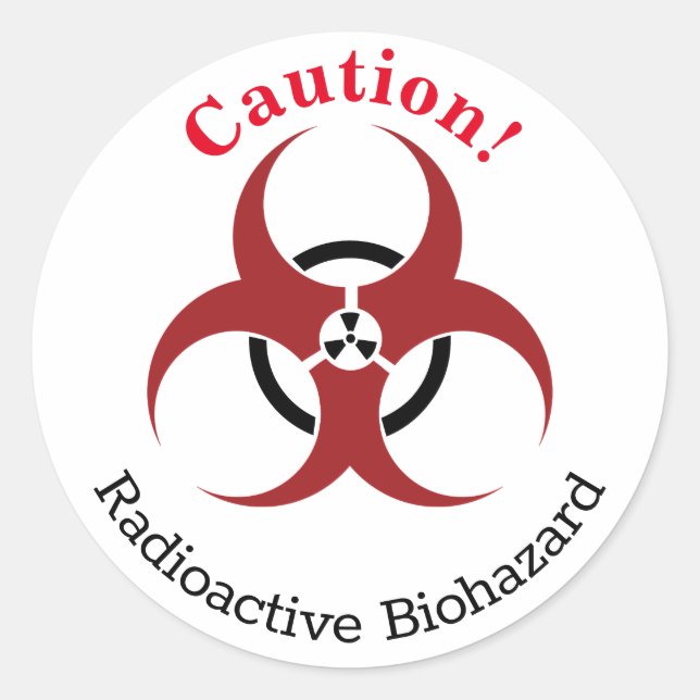 Sticker Rond "Attention !" Symbole de risque biologique radioac (Devant)