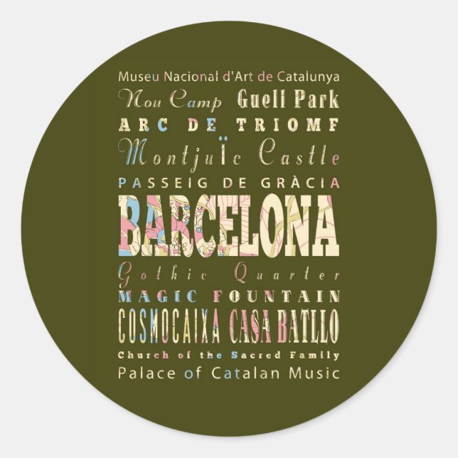 Sticker Rond Attractions & Lieux célèbres de Barcelone, Espagne (Devant)