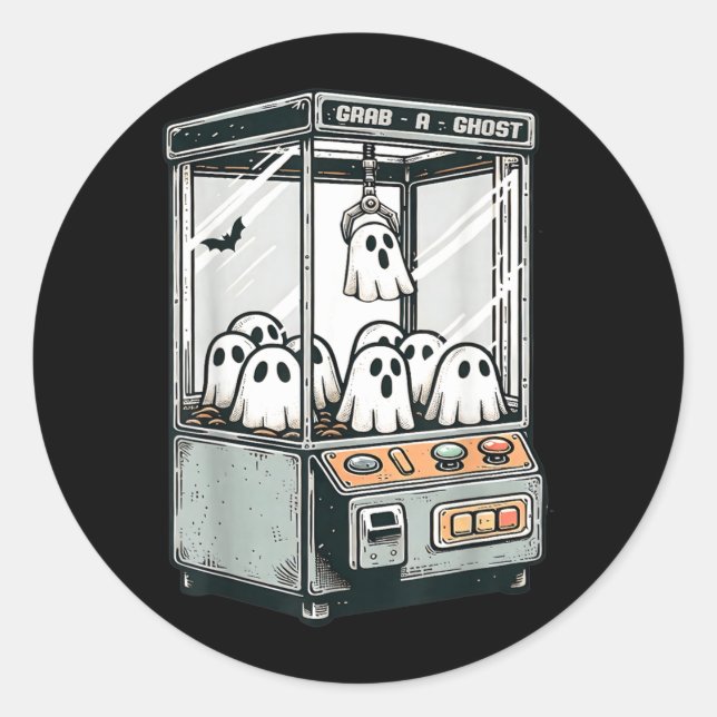 Sticker Rond Attrape un fantôme machine à griffe arcade drôle H (Devant)