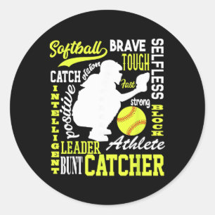 Sticker Rond Attrapeuse de softball pour adolescentes, excellen