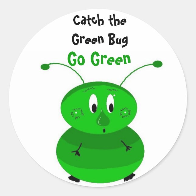 Sticker Rond Attrapez le bug vert (Devant)