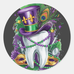 Sticker Rond Attrayant Mardi Gras Mix Costume Dentiste Festime