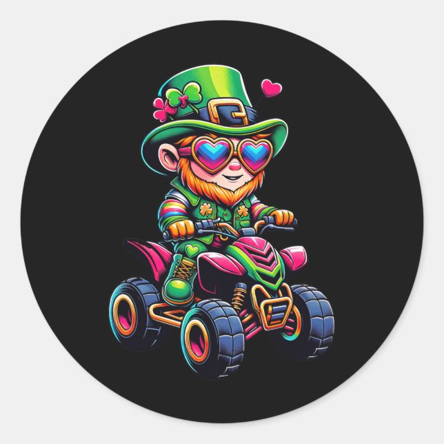 Sticker Rond Atv 4 Wheeler Leprechaun Enfants Hommes Femmes St  (Devant)