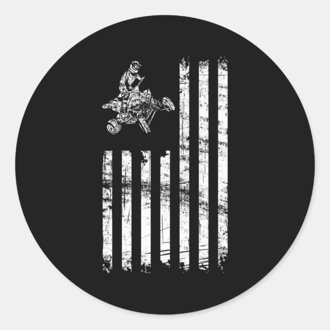 Sticker Rond Atv Drapeau Américain Quatre Routeurs Quad Vélo (Devant)
