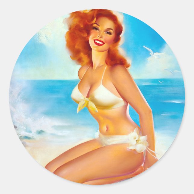 Sticker Rond Au Beach Pin Up (Devant)