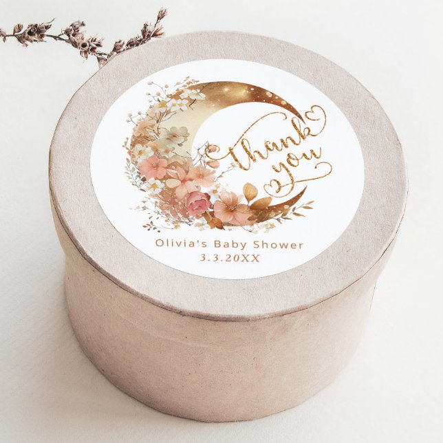 Sticker Rond Au cours de la lune baby shower boho or merci (Créateur téléchargé)