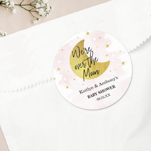 Sticker Rond Au-Dessus De La Lune Baby shower filles