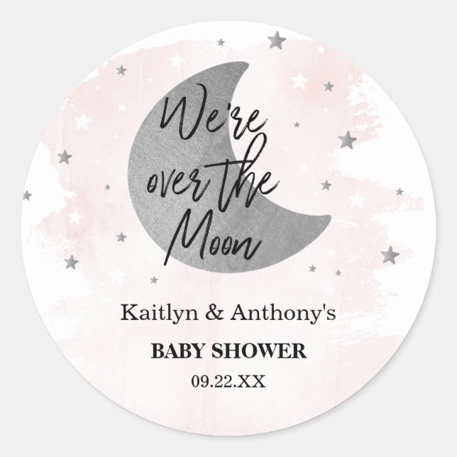 Sticker Rond Au-Dessus De La Lune | Filles Baby shower Classic  (Devant)