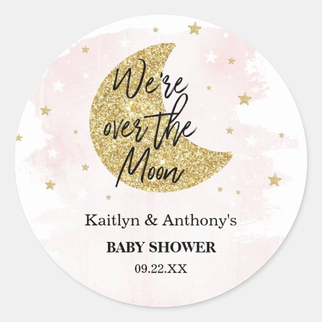 Sticker Rond Au-Dessus De La Lune | Filles Baby shower Classic  (Devant)