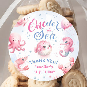 Sticker Rond Au-Dessus De La Mer 1Er Anniversaire Filles Rose M