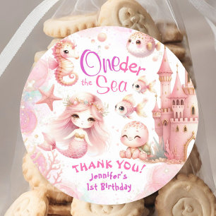 Sticker Rond Au-Dessus De La Mer 1Er Anniversaire Mignonne Fill