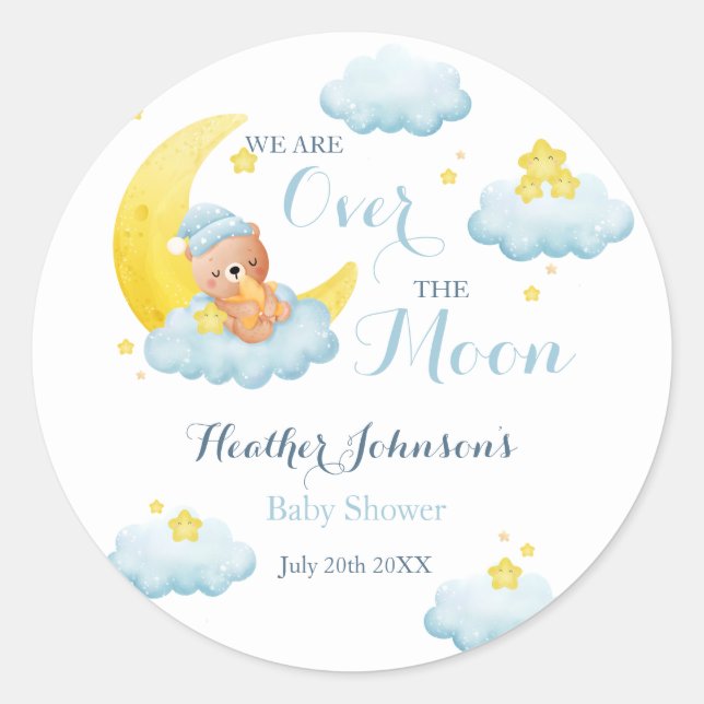 Sticker Rond Au-Dessus Du Baby shower Du Garçon Lune Bear (Devant)