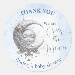 Sticker Rond Au-Dessus Du Baby shower Lune Blue Boy