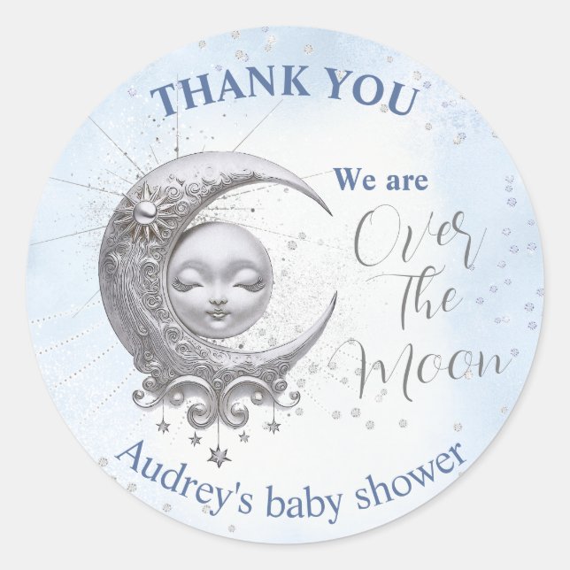 Sticker Rond Au-Dessus Du Baby shower Lune Blue Boy (Devant)