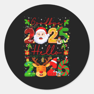 Sticker Rond Au revoir 2025 Bonjour 2026 Bonne Année Noël F