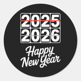Sticker Rond Au revoir 2025 Bonjour 2026 Horloge Bonne Année Fê