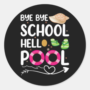 Sticker Rond Au revoir école bonjour piscine dernier jour d'éco