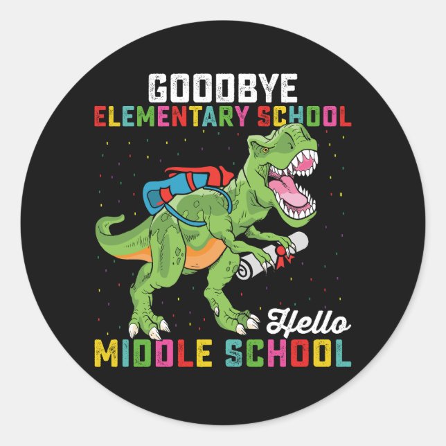 Sticker Rond Au revoir Élémentaire Hello Middle School T Rex (Devant)