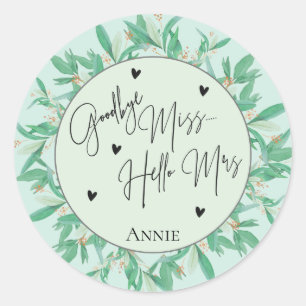 Sticker Rond Au revoir mignon Mlle Bonjour Mme Fête des mariées