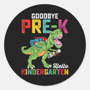 Sticker Rond Au revoir Pré K Bonjour maternelle T Rex School