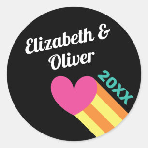 Sticker Rond Au total 80s Mariage de coeur rose