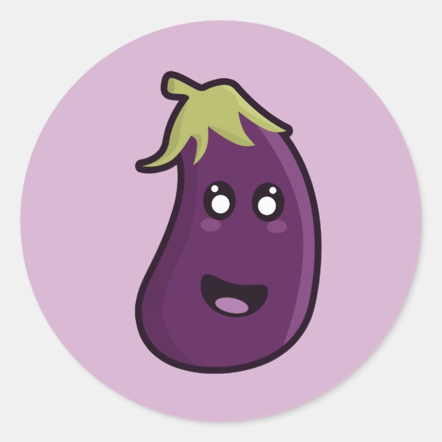 Sticker Rond aubergine de Kawaii (Devant)