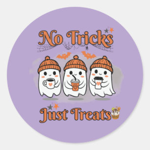 Sticker Rond Aucun Trick Juste Traiter Les Mignons Fantômes