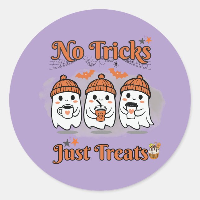 Sticker Rond Aucun Trick Juste Traiter Les Mignons Fantômes (Devant)