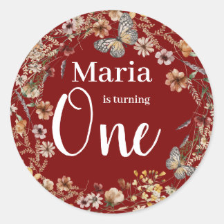 Sticker Rond Audacieux Fleur sauvage Rustique Floral Baby Anniv