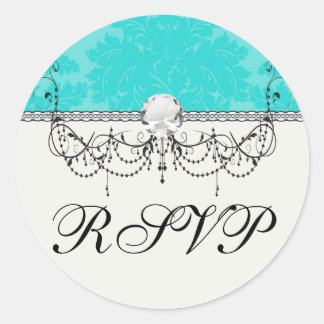 Sticker Rond audacieux motif bleu damassé aquamarine