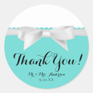 Sticker Rond Audrey Teal Blanc Bow Modern Glam Douze Filles Fêt