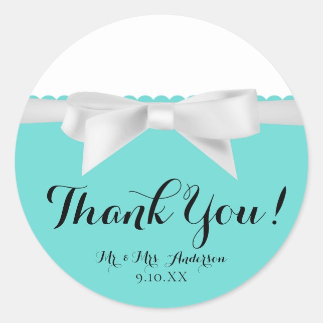 Sticker Rond Audrey Teal Ruban Blanc Moderne Glamour Douce Fête (Devant)