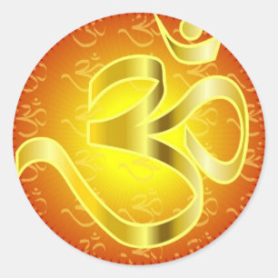 Sticker Rond Aum ou symbole de l'OM en les jaunes et les rouge