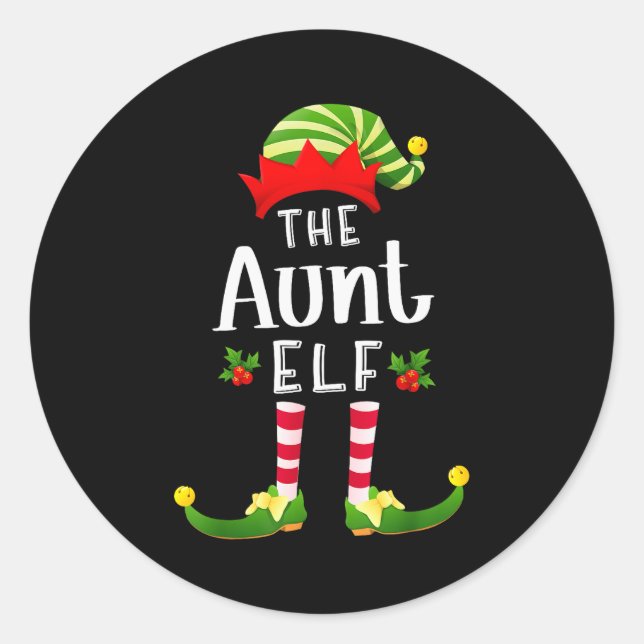 Sticker Rond Aunt Christmas Elf Matching Pajama X-mas Party  (Devant)