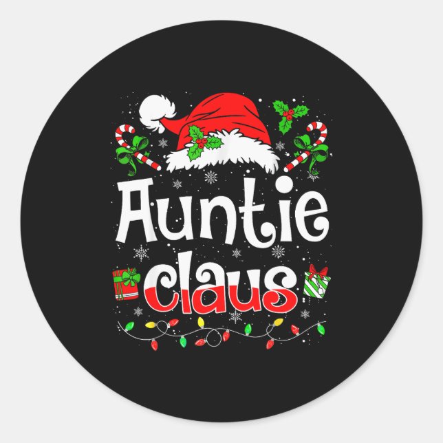 Sticker Rond Auntie Claus Shirt Christmas Lights Pajama Family  (Devant)