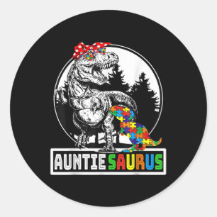 Sticker Rond Auntiesaurus T Rex Dinosaur Auntie Saurus Autisme 