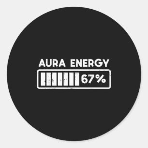 Sticker Rond Aura Énergie 67 Numéro Drôle 6 7 Mème Enfants Jeun