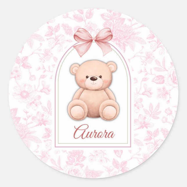 Sticker Rond Aurora | Conception personnalisée d'ours en peluch (Devant)