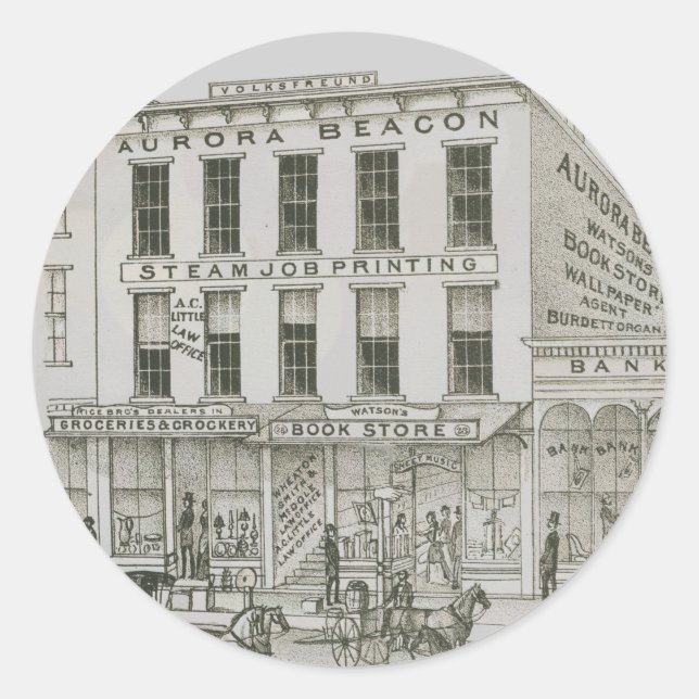 Sticker Rond Aurora Illinois Aurora Beacon News 1871 Stone Lith (Devant)