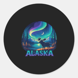 Sticker Rond Aurores boréales en Alaska, vacances en Alaska
