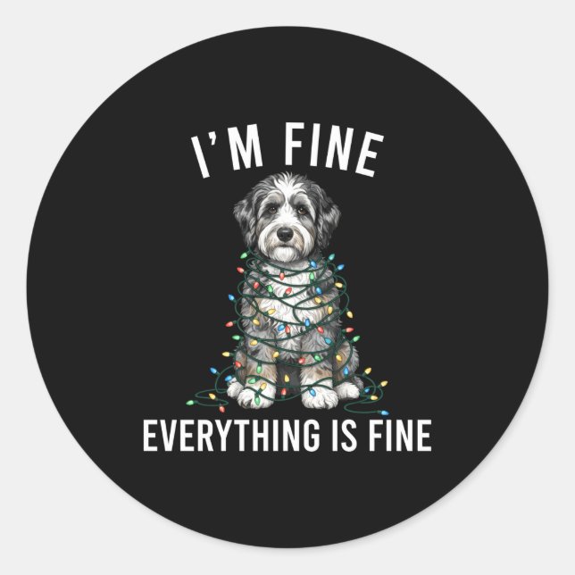 Sticker Rond Aussiedoodle Christmas I'm Fine Everything Is Fine (Devant)