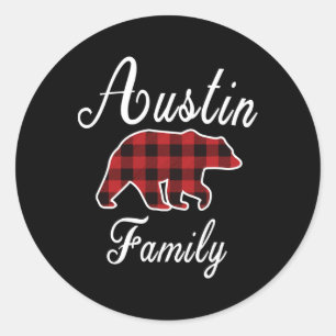 Sticker Rond Austin Family Bear Red Plaid Pajama de Noël Hommes