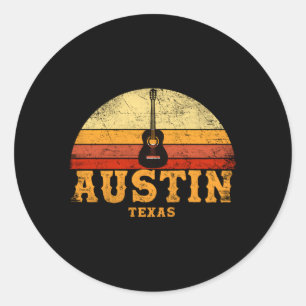 Sticker Rond Austin Texas Guitare Guitariste Humour de vacances