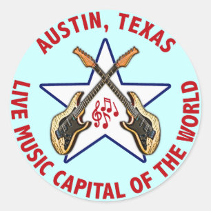 Sticker Rond Austin, Texas Live Music Capitale du Monde
