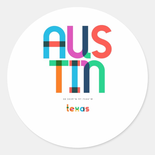 Sticker Rond Austin Texas Mid Century, Pop Art, (Devant)