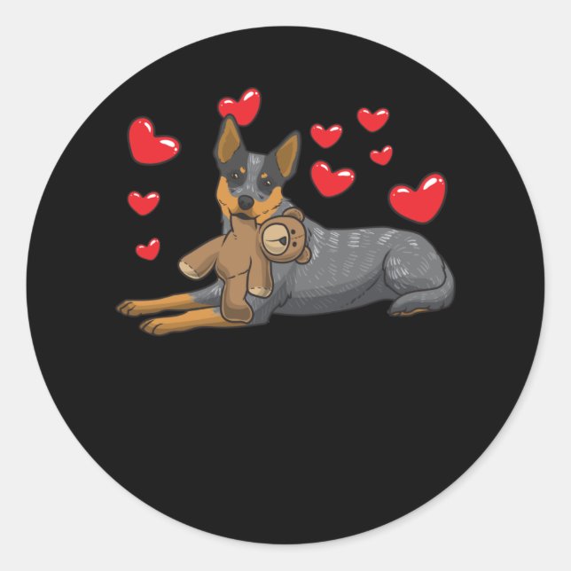 Sticker Rond Australian Cattle Dog Dog With Stuffed Animal And (Devant)